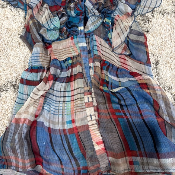 Colorful Plaid Ruffle Blouse - Picture 2 of 4